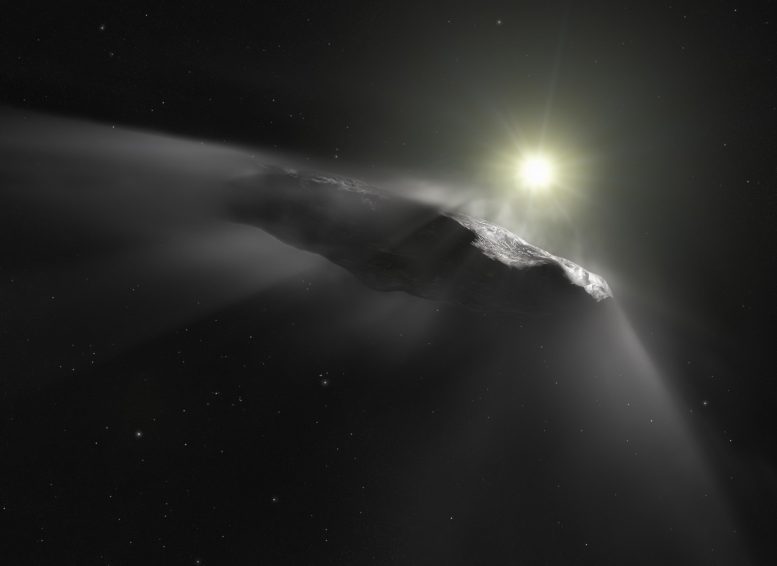 Impressione artistica dell'asteroide interstellare Oumuamua