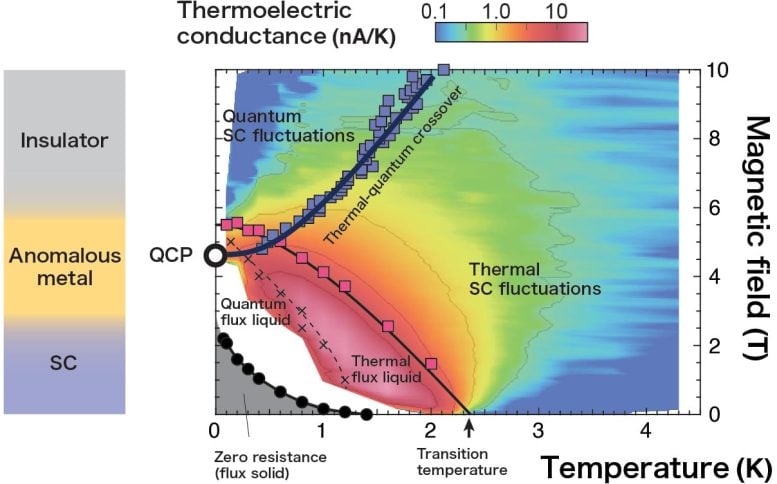 Mappa a colori del segnale termoelettrico che cattura le fluttuazioni della superconduttività