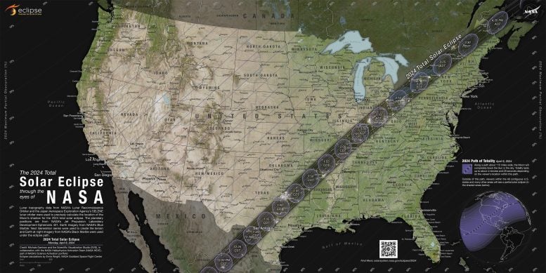 Mappa della NASA dell'eclissi solare totale del 2024 negli Stati Uniti